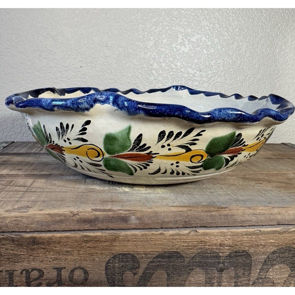 Talavera Mexico Vintage Bowl Handmade Hand Painted Folk Art Artist Marked